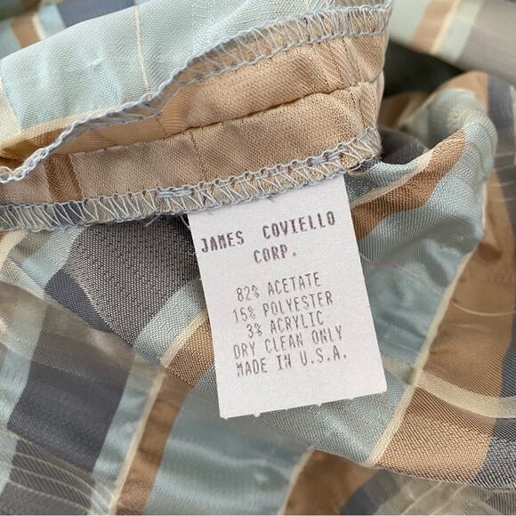 James Coviello NWTs Vintage Plaid Bow Front Pockets dress size 8 Tan Blue - Picture 10 of 13